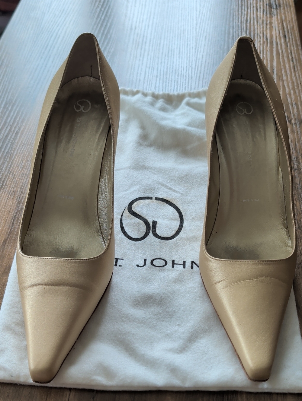 St. John Pale Gold Leather Pointed-Toe Pumps, 8.5